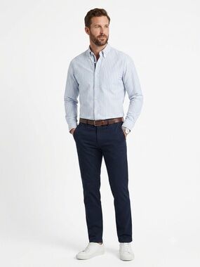 Basic Editions Men's Light Blue & White Vertical Striped Button-Down Shirt
